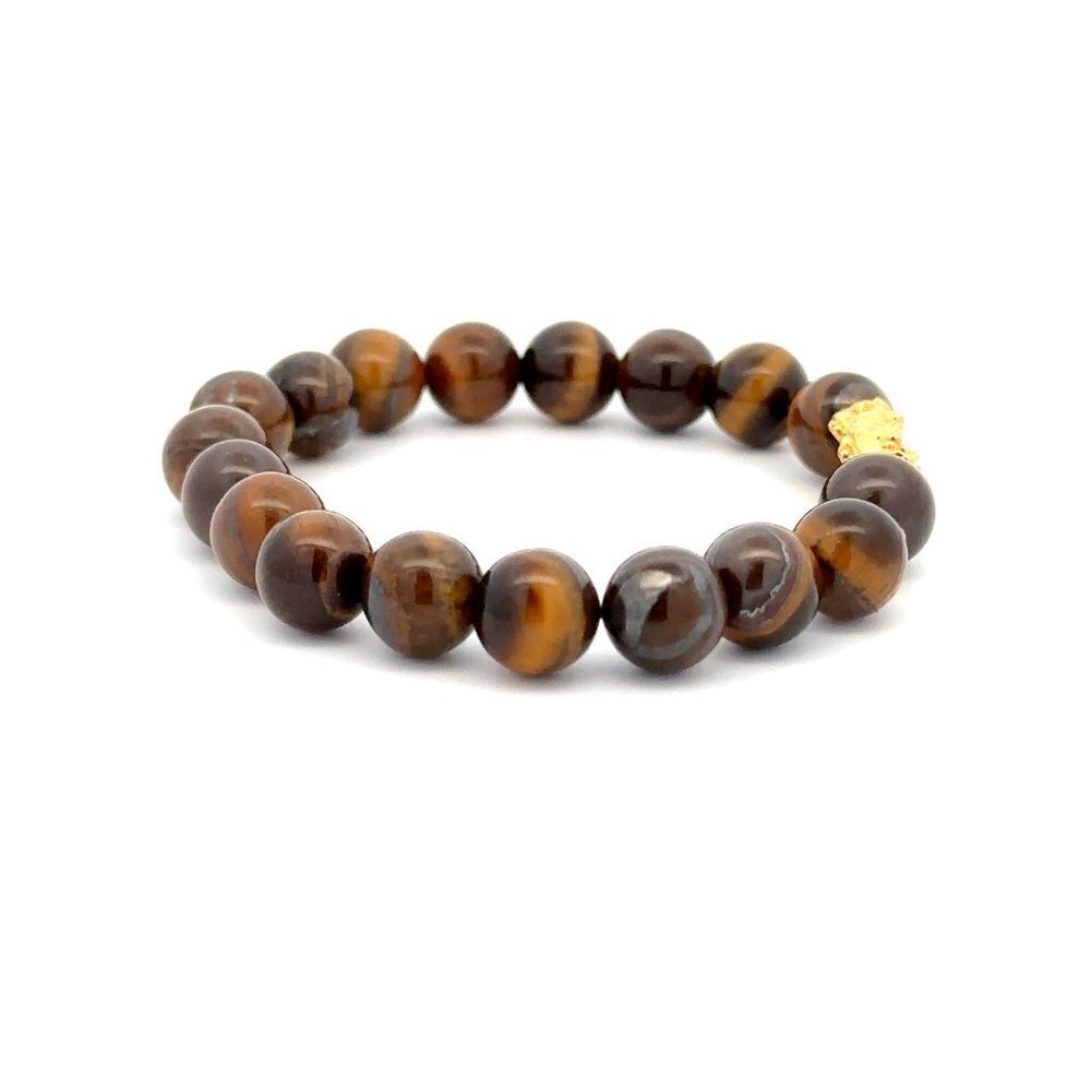 18K Gold Dragon Pixiu Piyao Lucky Charm Bead Bracelet Gemstones Tiger's Eye 8mm - Picture 8 of 8